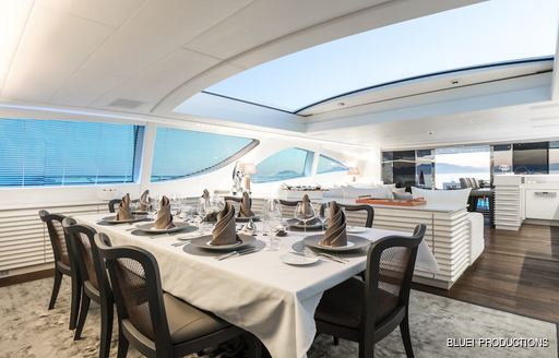 Dining area on board charter yacht BEACHOUSE