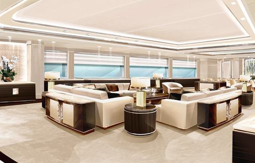Luxurious main salon on board charter yacht O'PARI 3