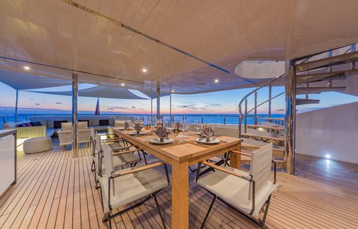 Alfresco dining on board luxury yacht Big Sky