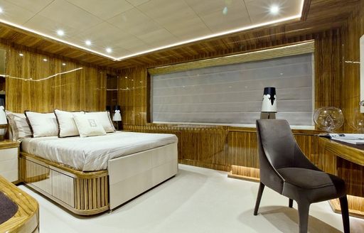 double cabin with varnished frake on board superyacht OKKO 