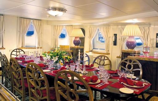The formal interior dining space on board luxury yacht TALITHA