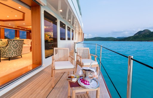 side balcony off main salon of luxury yacht MIM