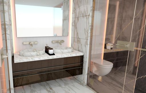 Marble effect ensuite on superyacht MOSKITO