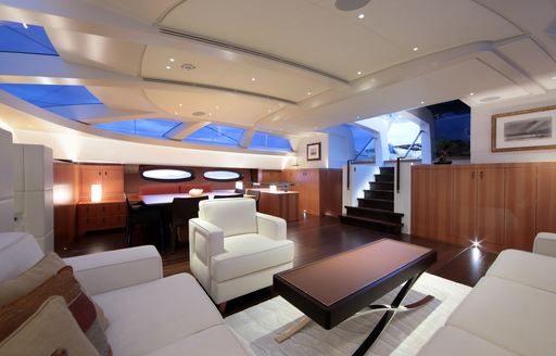 minimalist main salon on board superyacht HEUREKA