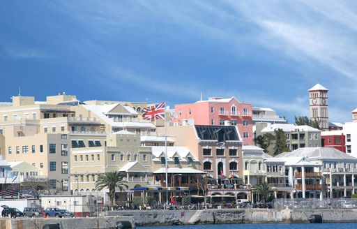 A view of the busy waterfront of downtown Hamilton, Bermuda