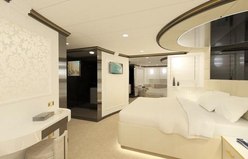 the capacious and plush master cabin of charter yacht aurum sky
