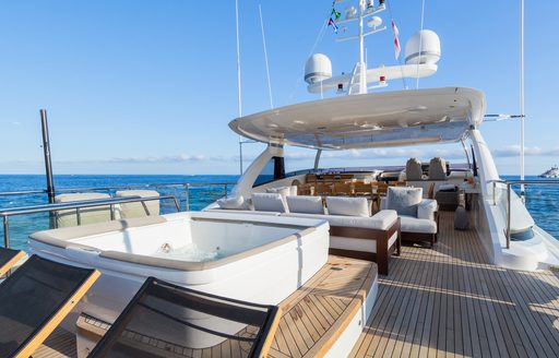 Overview of the sun deck onboard charter yacht MInor Family Affair