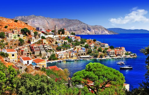 Colorful harbor town in Greece