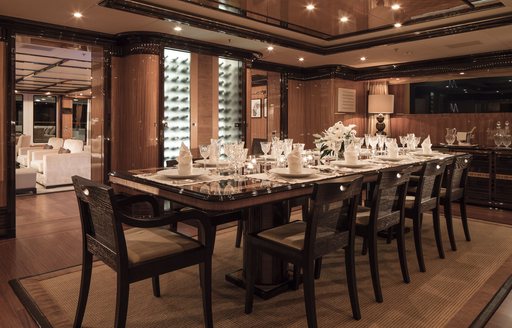 dining salon set for formal occassion on board charter yacht MEAMINA 