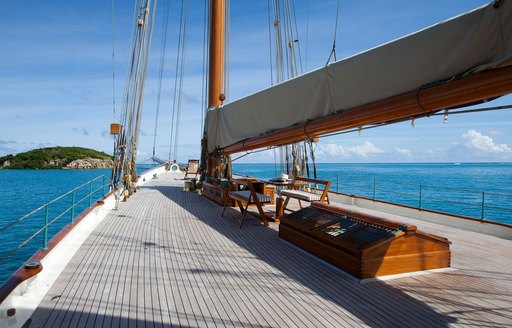 clear expanse of teak deck on board charter yacht ELENA