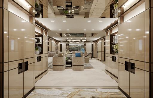 Overview of interiors onboard charter yacht RELIANCE