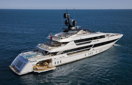 Superyacht charter SEVEN SINS at anchor, surrounded by sea