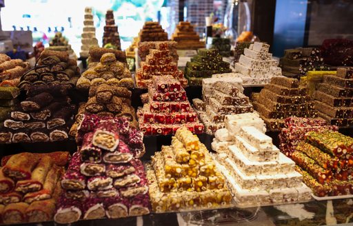 Sweet treats piled up at bazaar in Turkey