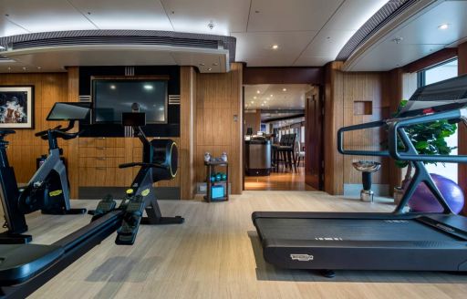 Gym onboard superyacht charter OCTOPUS with state-of-the-art equipment