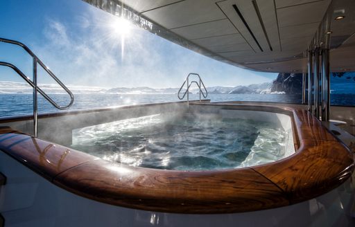 large jacuzzi onboard yacht charter LEGEND in Antarctica