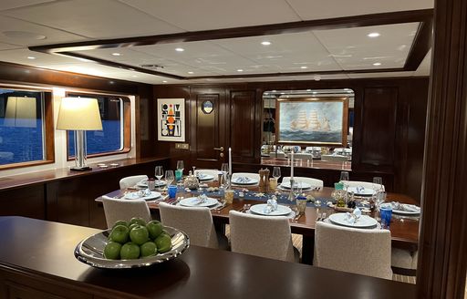 Overview of the dining area onboard charter yacht GENESIA