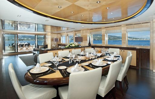 Dining salon on board charter yacht Christina G