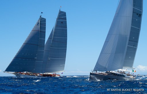 Charter yachts in the water at St Barths Bucket Regatta
