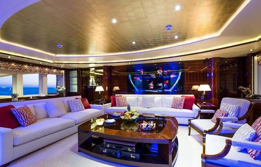 sofas and armchairs in skylounge of motor yacht VICTORY