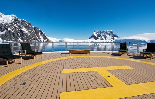 helipad onboard luxury expedition yacht LEGEND in Antarctica