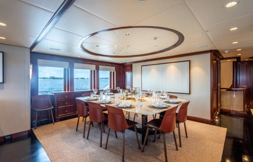 Overview of the dining area onboard charter yacht ZEXPLORER 