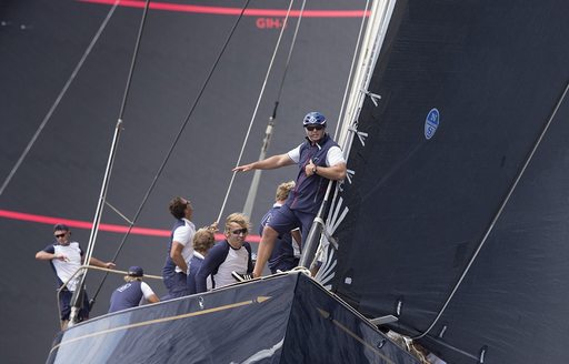 Sailors on yacht at St Barths bucket regatta