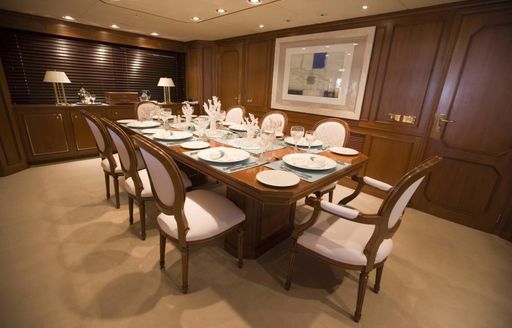 The formal dining on board Feadship superyacht CONSTANCE