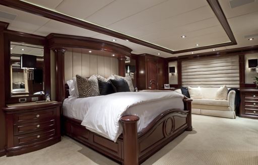 stylish masters suite aboard charter yacht COCKTAILS 