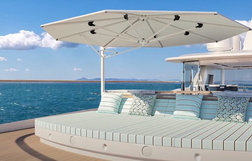 Rendering of sundeck on board charter yacht Coral Ocean