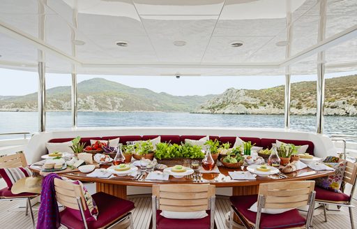 alfresco dining on main deck aft of luxury yacht Metsuyan IV