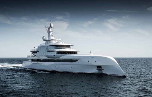 Superyacht EXCELLENCE side profile as she moves underway