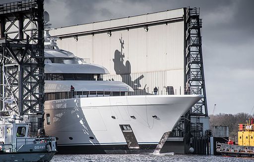 MADSUMMER being launched from the Lurssen yard
