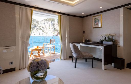 Balcony onboard charter yacht Galene