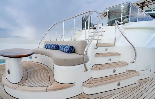 Overview of a lounge area on the bow of charter yacht Far Niente