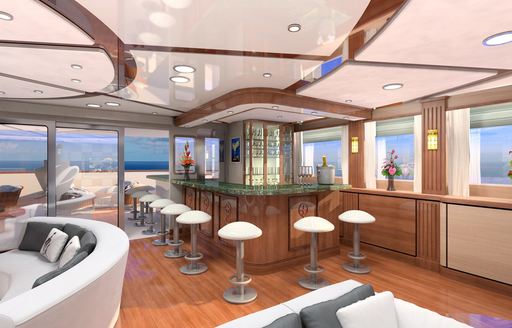 granite-topped bar in skylounge on board charter yacht LEGEND
