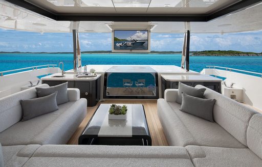 Upper deck living on board charter yacht ENTREPRENEUR