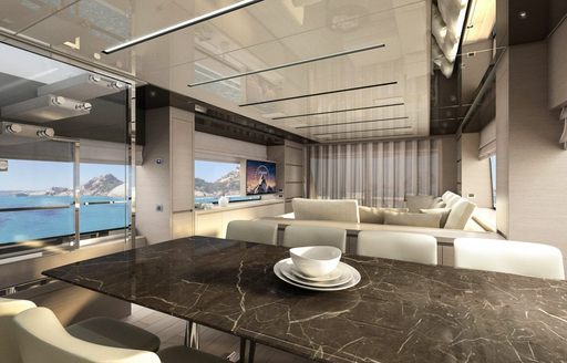 lucky superyacht marble table and dining area
