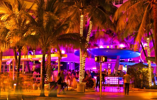 Ocean Drive scene at night in Miami Beach