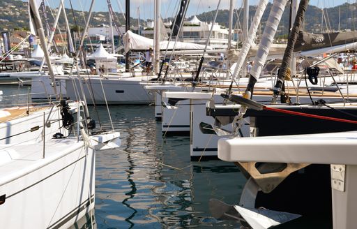 the catamaran section in the Vieux Port at the Cannes Yachting Festival 2018