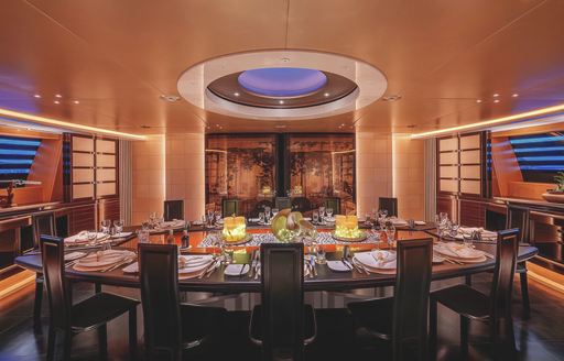 Charter yacht MALTESE FALCON interior dining table and seats