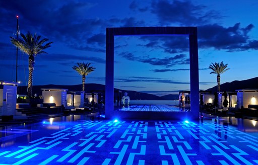 Infinity pool in Porto Montenegro at night