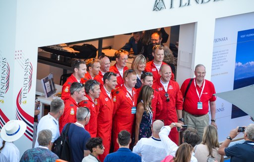 Red Arrows pilots at Pendennis stand at Monaco Yacht Show 2018