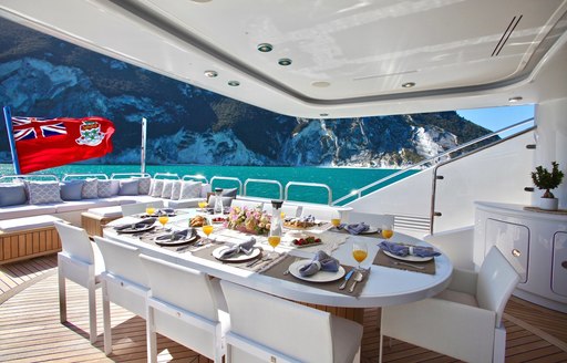 Alfresco dining area onboard MY Alalya