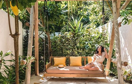 A guest relaxing at the Soneva fushi resort in the Maldives