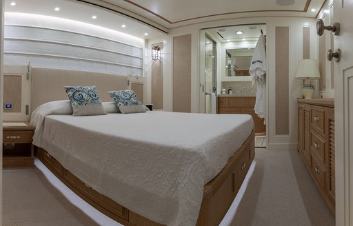 Lightly furnished bedroom on Motor yacht 'My Way'
