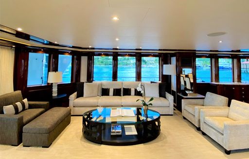 Sofa and coffee table on superyacht Chasing Daylight