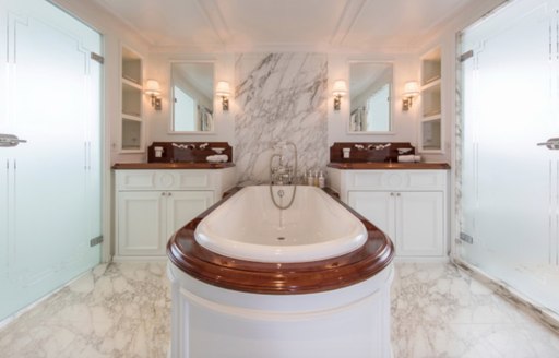 marble en-suite bathroom on board classic yacht Haida 1929