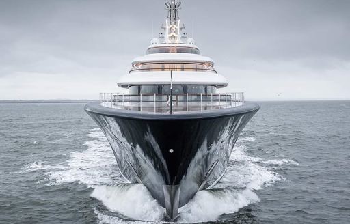 Charter yacht BREAKTHROUGH bow view at sea