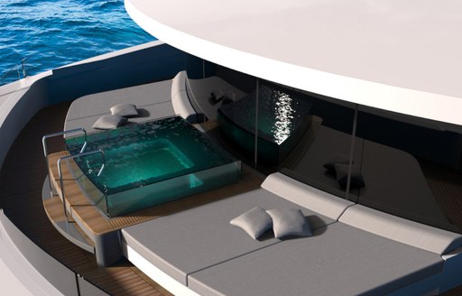 Jacuzzi on foredeck of luxury yacht Solo 