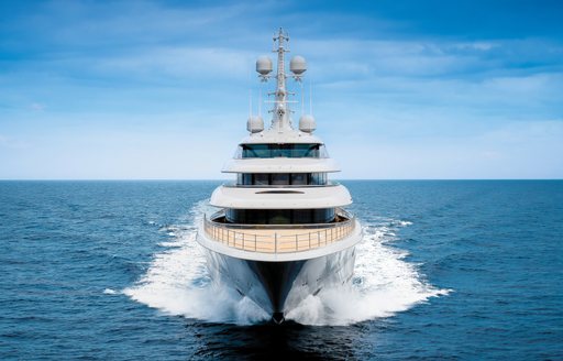Charter yacht NIXIE bow view at sea
